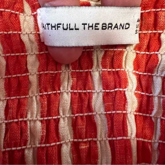 Faithfull The Brand Mazur Strapless Striped Linen Top Smocked US 6 Peplum - Picture 13 of 15